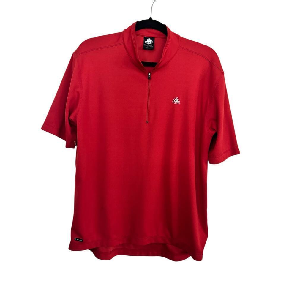 Vintage Nike ACG Men's Red Dri Fit Activewear Cycling Shirt Size Large